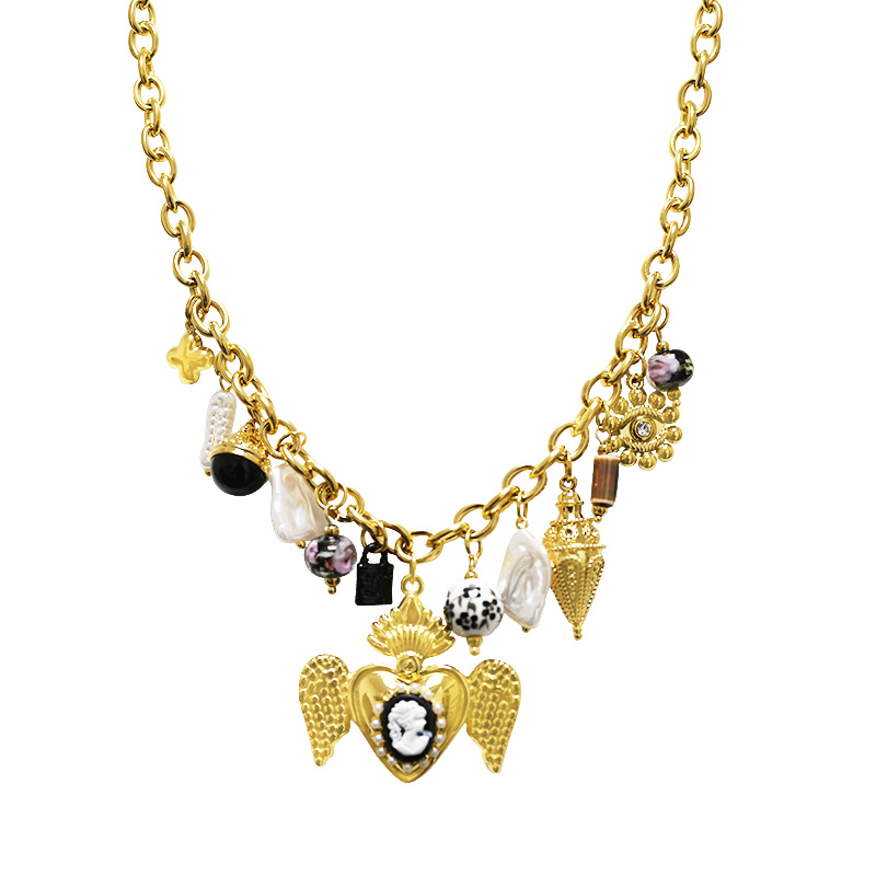 COLLANA A CATENA CON CHARMS CUORE SACRO CON ALI - YNK25184C379