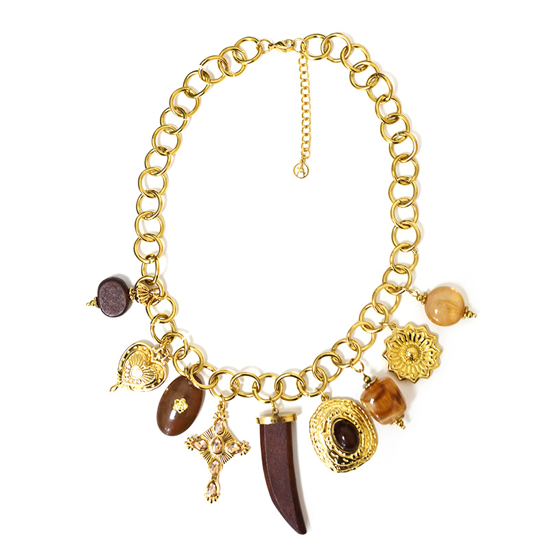 COLLANA A CATENA CON CHARMS E CORNO AMULETO - YNK25192C528