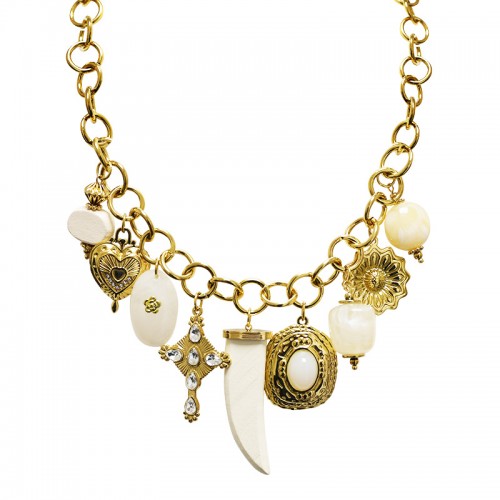 COLLANA A CATENA CON CHARMS E CORNO AMULETO - YNK25192C528