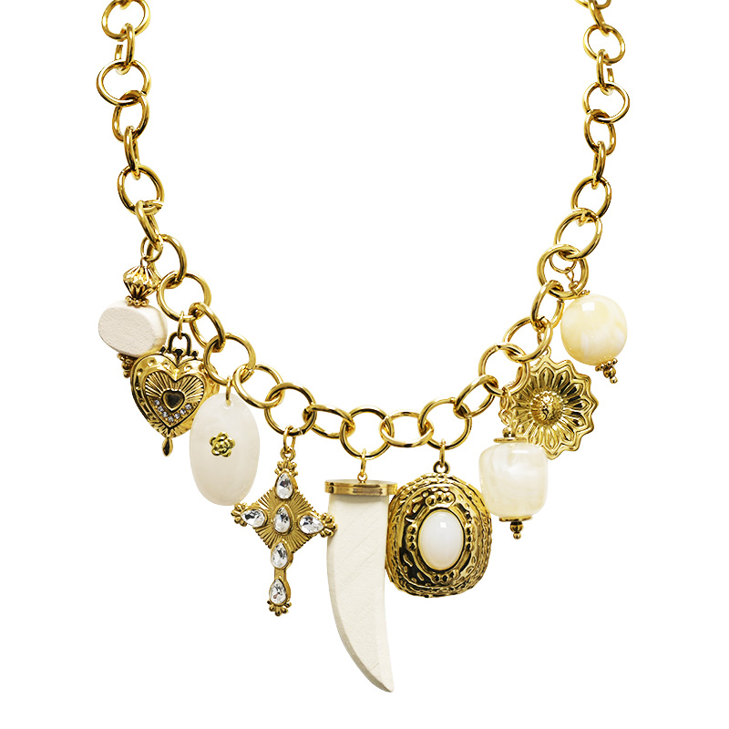 COLLANA A CATENA CON CHARMS E CORNO AMULETO - YNK25192C528