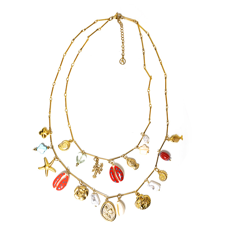 COLLANA DOPPIO FILO A CATENA CON CHARMS MARINI - YNK25196C391