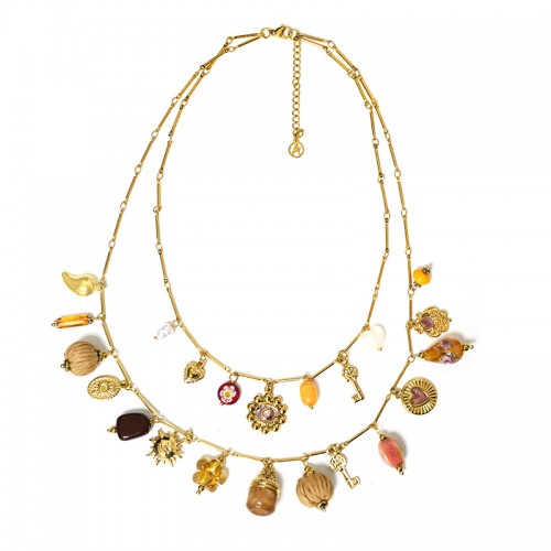 COLLANA DOPPIO FILO A CATENA CON CHARMS - YNK25200C392