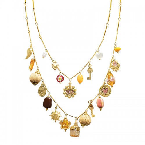 COLLANA DOPPIO FILO A CATENA CON CHARMS - YNK25200C392