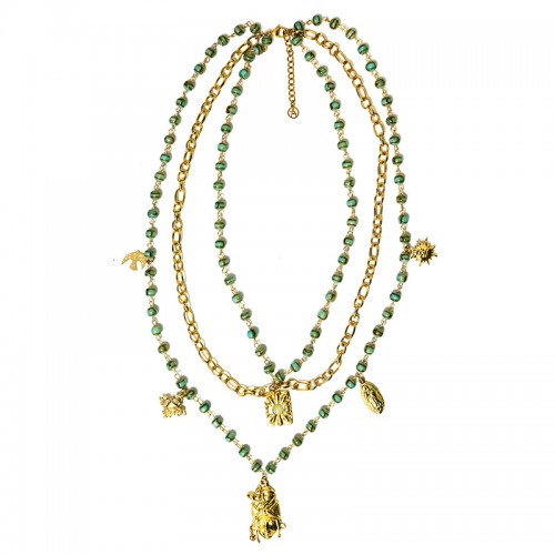 COLLANA LUNGA A TRE FILI CON PERLINE E CIONDOLI - YNK25212C389