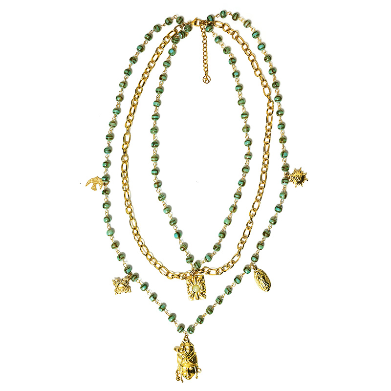 COLLANA LUNGA A TRE FILI CON PERLINE E CIONDOLI - YNK25212C389