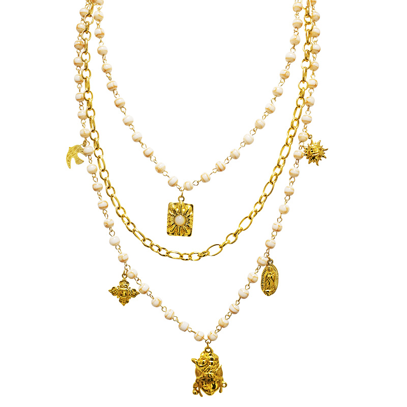 COLLANA LUNGA A TRE FILI CON PERLINE E CIONDOLI - YNK25212C389