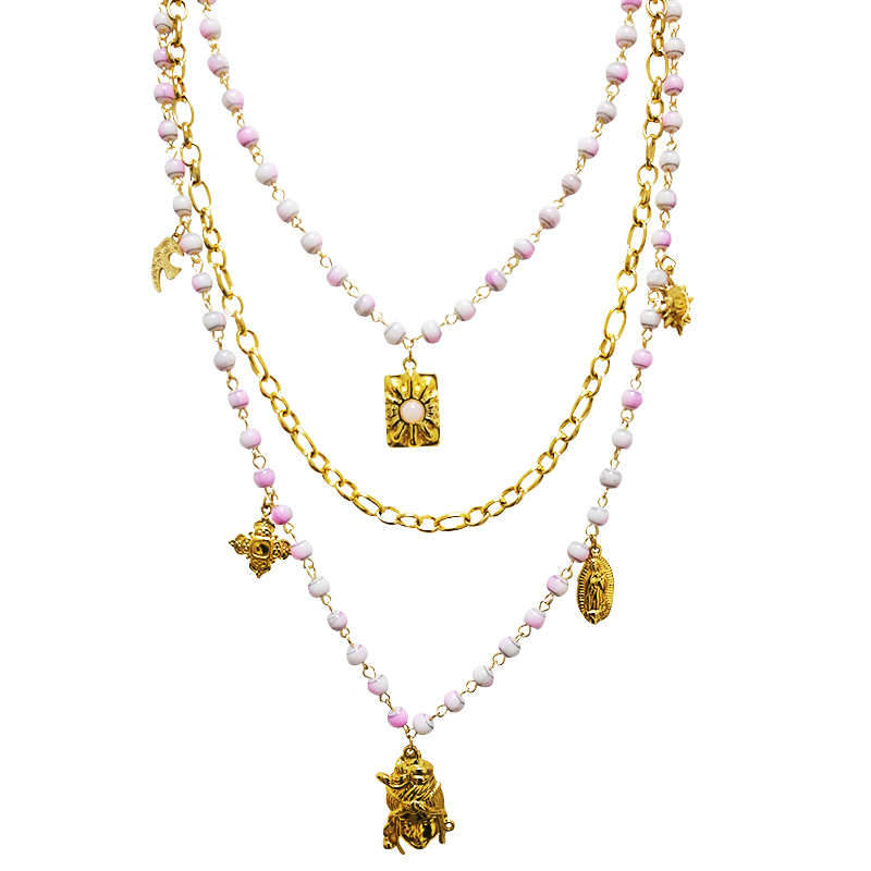 COLLANA LUNGA A TRE FILI CON PERLINE E CIONDOLI - YNK25212C389