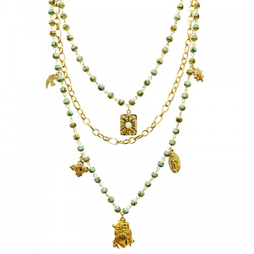 COLLANA LUNGA A TRE FILI CON PERLINE E CIONDOLI - YNK25212C389