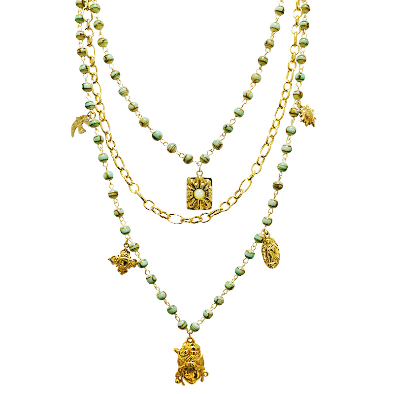 COLLANA LUNGA A TRE FILI CON PERLINE E CIONDOLI - YNK25212C389