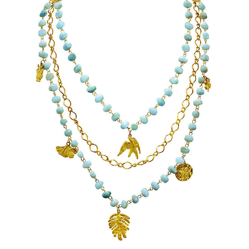 COLLANA LUNGA A TRE FILI CON PERLINE E CIONDOLI - YNK25212C390