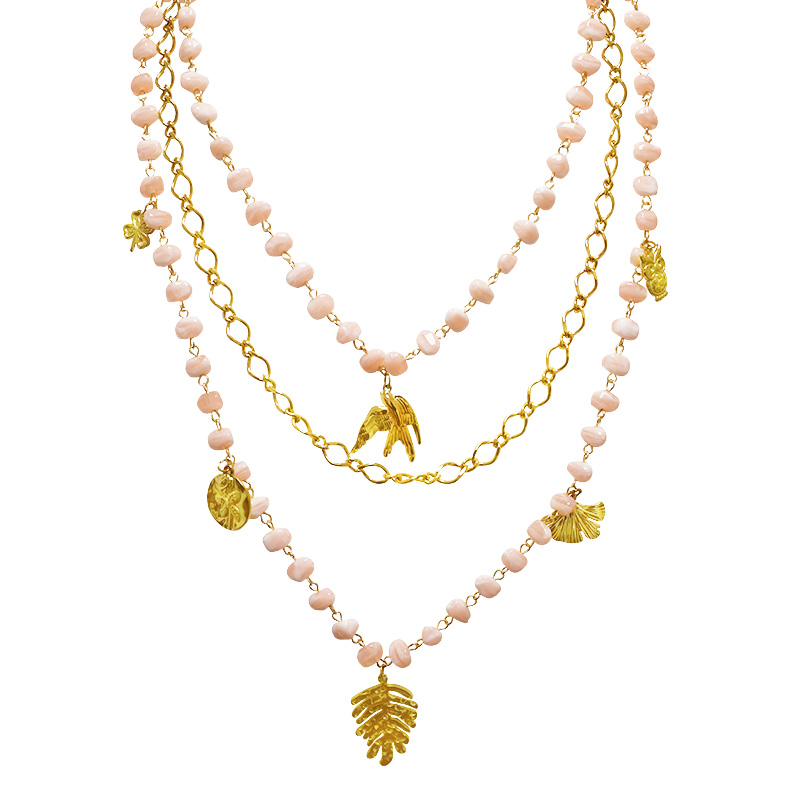 COLLANA LUNGA A TRE FILI CON PERLINE E CIONDOLI - YNK25212C390