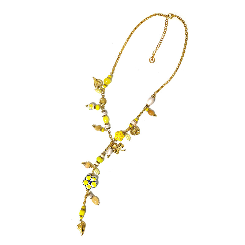 COLLANA A Y CON PERLINE E CHARMS COLORATI - YNK26140C728