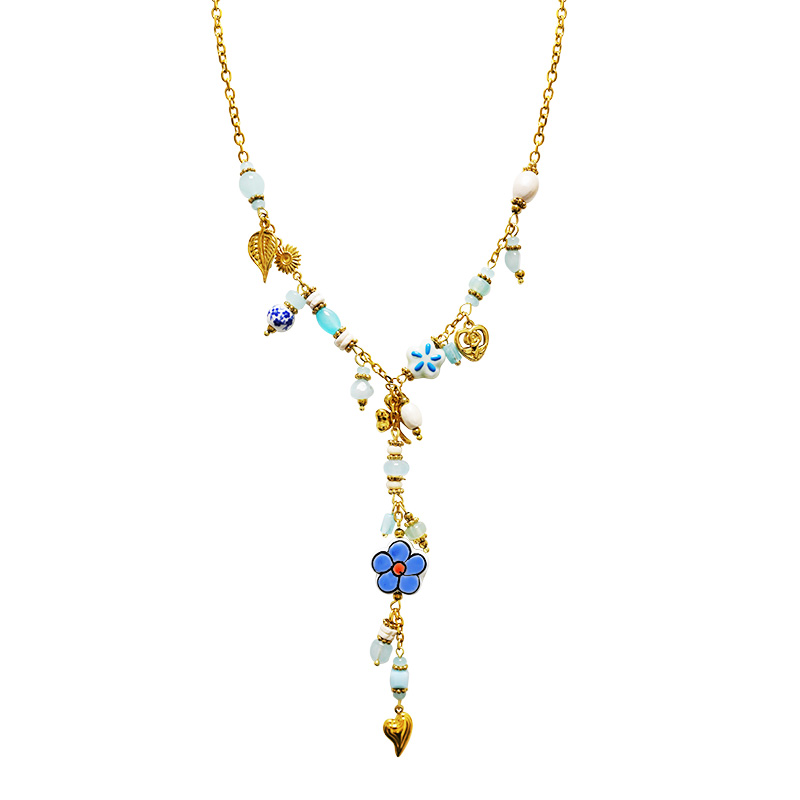 COLLANA A Y CON PERLINE E CHARMS COLORATI - YNK26140C728