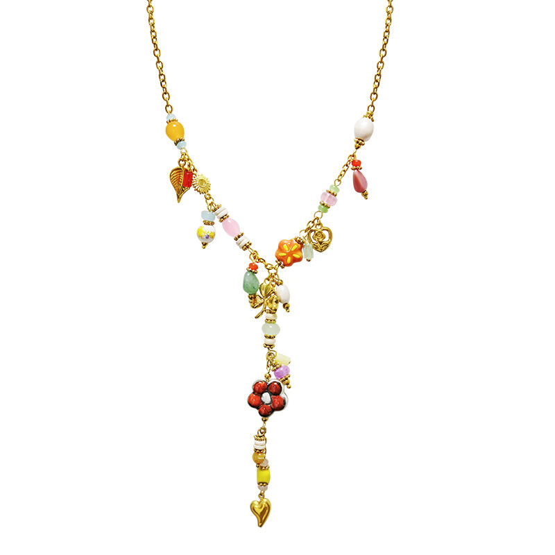 COLLANA A Y CON PERLINE E CHARMS COLORATI - YNK26140C728