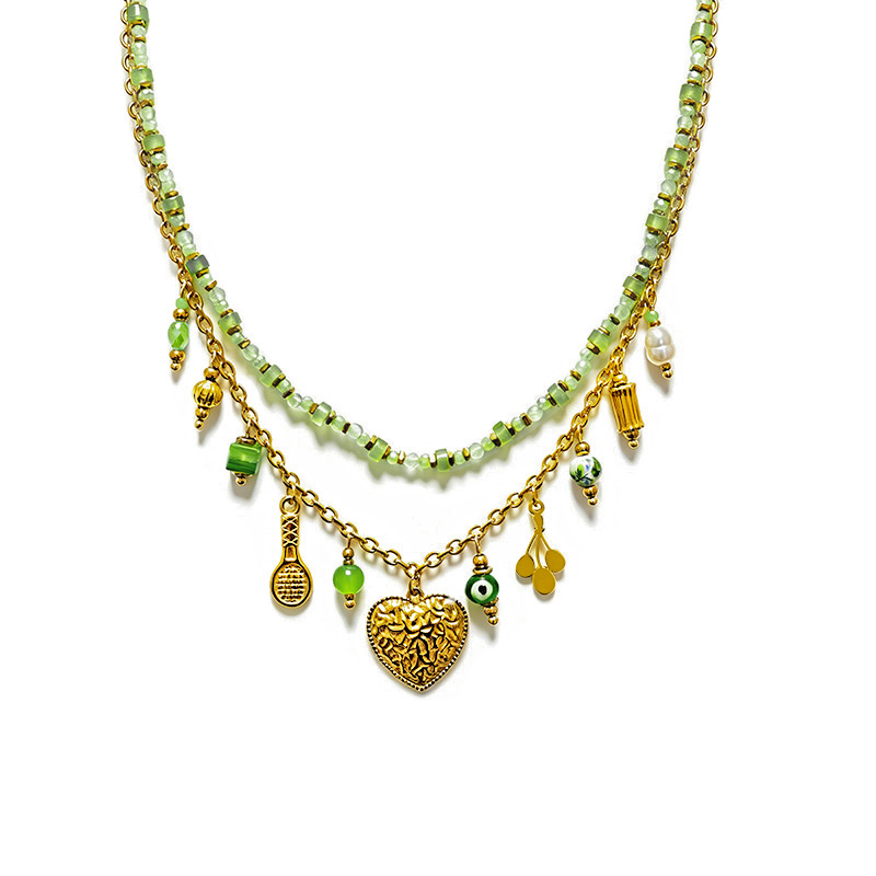 COLLANA DOPPIO FILO CON PIETRE COLORATE E CHARMS - YNK26150C727