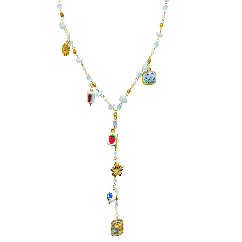 COLLANA A Y CON CHARMS FLOREALI E PERLINE COLORATE - YNK26198C731