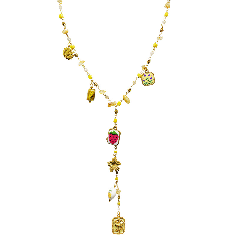 COLLANA A Y CON CHARMS FLOREALI E PERLINE COLORATE - YNK26198C731