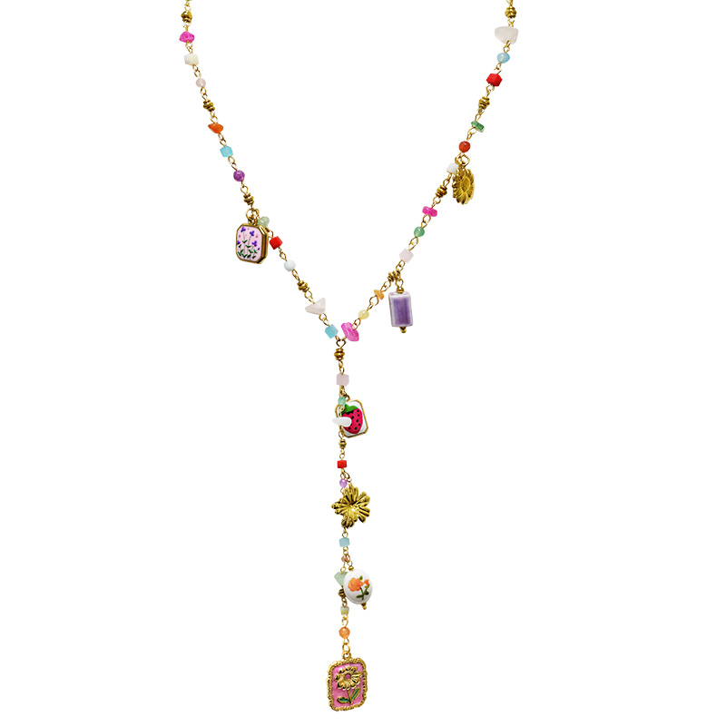 COLLANA A Y CON CHARMS FLOREALI E PERLINE COLORATE - YNK26198C731