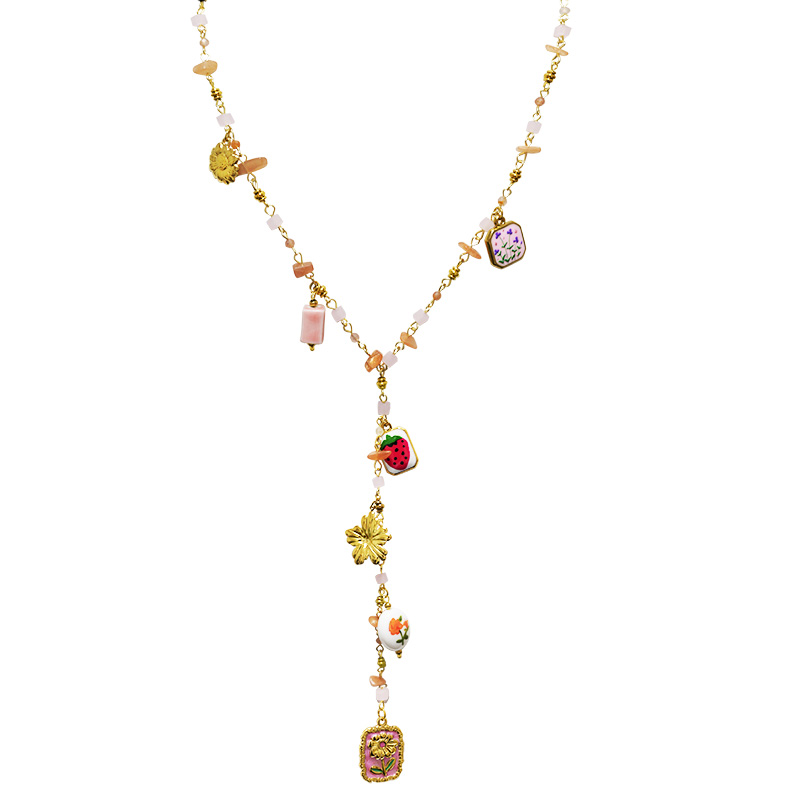 COLLANA A Y CON CHARMS FLOREALI E PERLINE COLORATE - YNK26198C731