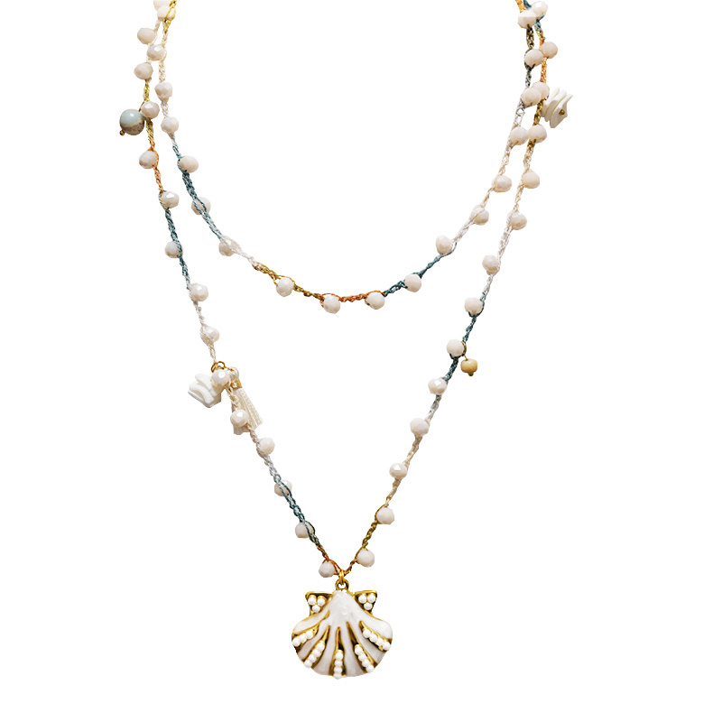 COLLANA LUNGA ALL'UNCINETTO CON PERLINE E CIONDOLO CONCHIGLIA - YY25124C635