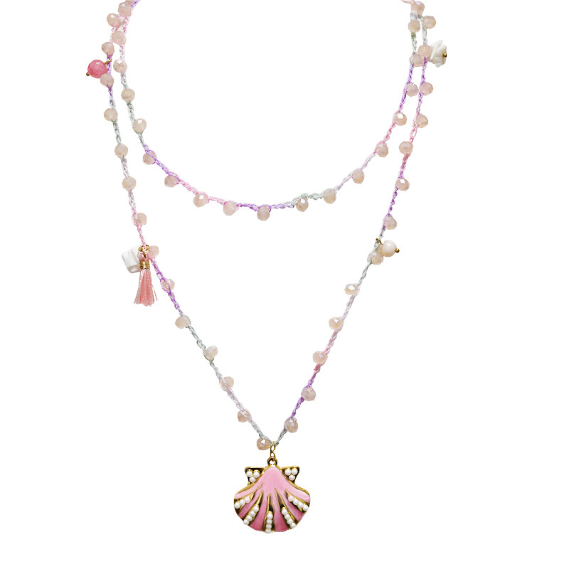 COLLANA LUNGA ALL'UNCINETTO CON PERLINE E CIONDOLO CONCHIGLIA - YY25124C635