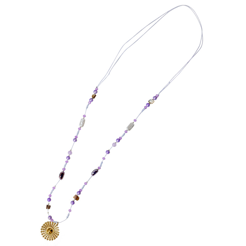 COLLANA LUNGA IN CORDINO CON PERLINE E CIONDOLO SOLE - YY25124C638