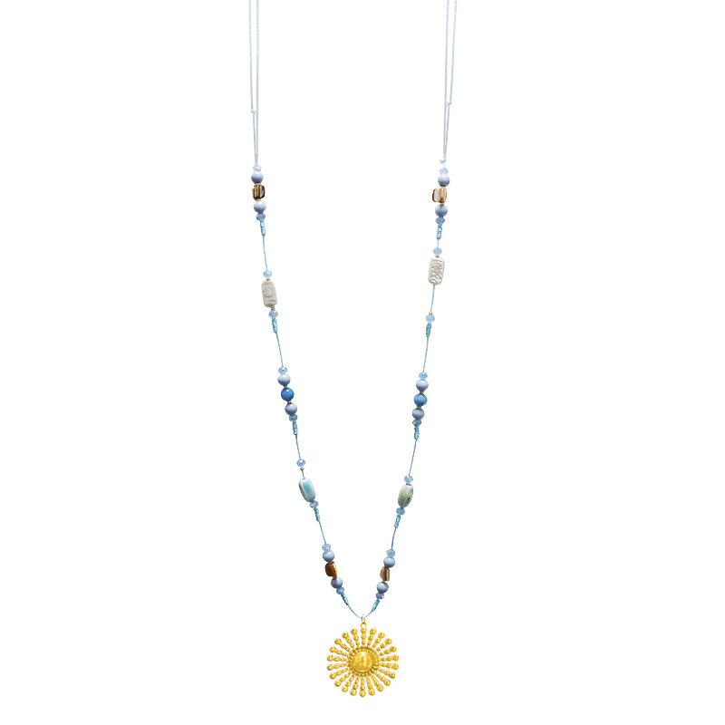 COLLANA LUNGA IN CORDINO CON PERLINE E CIONDOLO SOLE - YY25124C638