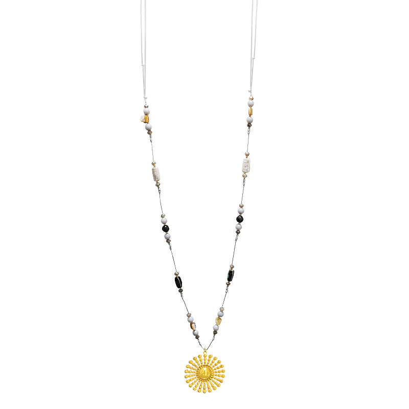 COLLANA LUNGA IN CORDINO CON PERLINE E CIONDOLO SOLE - YY25124C638