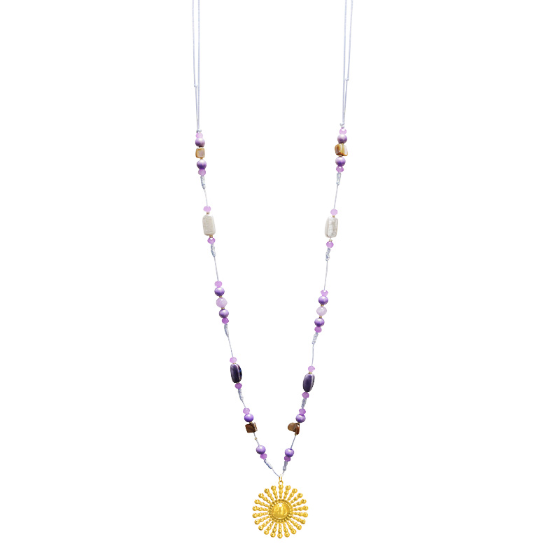 COLLANA LUNGA IN CORDINO CON PERLINE E CIONDOLO SOLE - YY25124C638