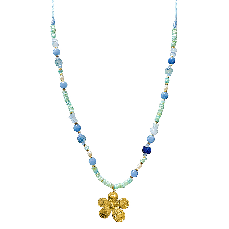 COLLANA LUNGA REGOLABILE CON PIETRE E CIONDOLO FIORE - YY25132C639