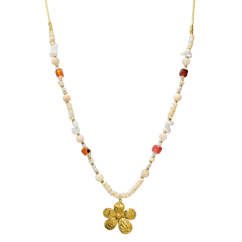 COLLANA LUNGA REGOLABILE CON PIETRE E CIONDOLO FIORE - YY25132C639