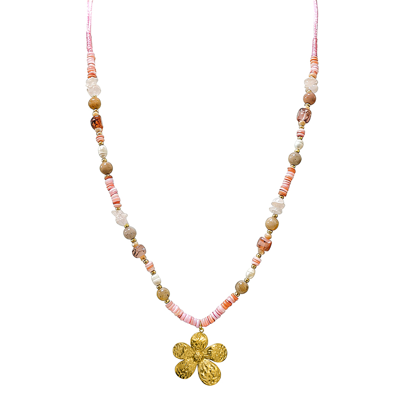 COLLANA LUNGA REGOLABILE CON PIETRE E CIONDOLO FIORE - YY25132C639