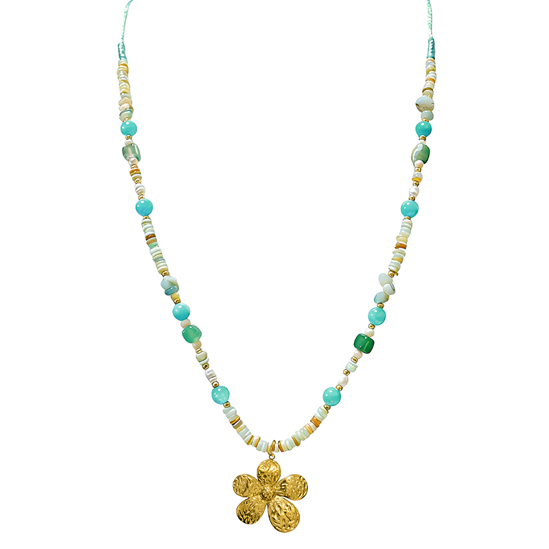 COLLANA LUNGA REGOLABILE CON PIETRE E CIONDOLO FIORE - YY25132C639