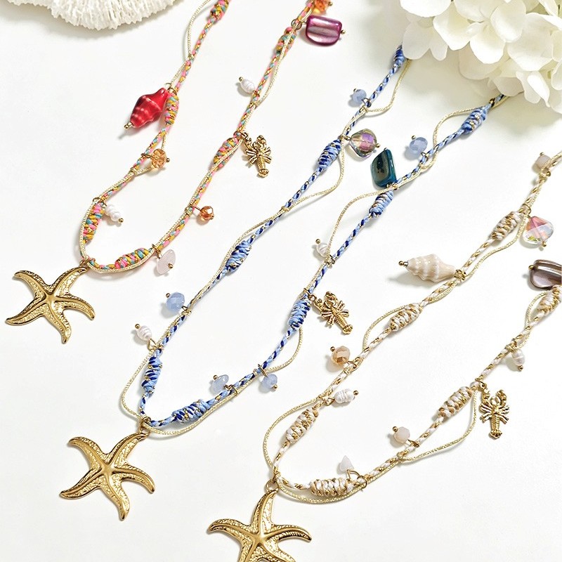 COLLANA LUNGA REGOLABILE CON PERLINE E CIONDOLO STELLA MARINA - YY25132C644