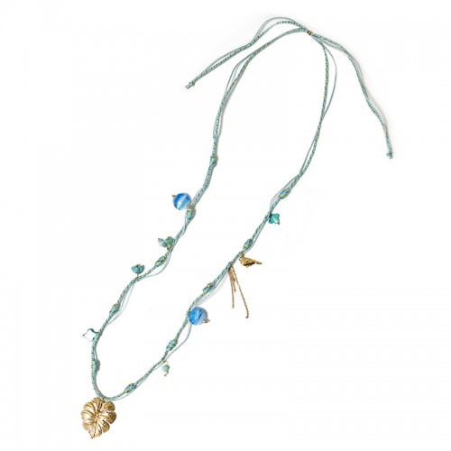 COLLANA LUNGA REGOLABILE CON PERLINE E CIONDOLO FOGLIA DI MONSTERA - YY25132C645