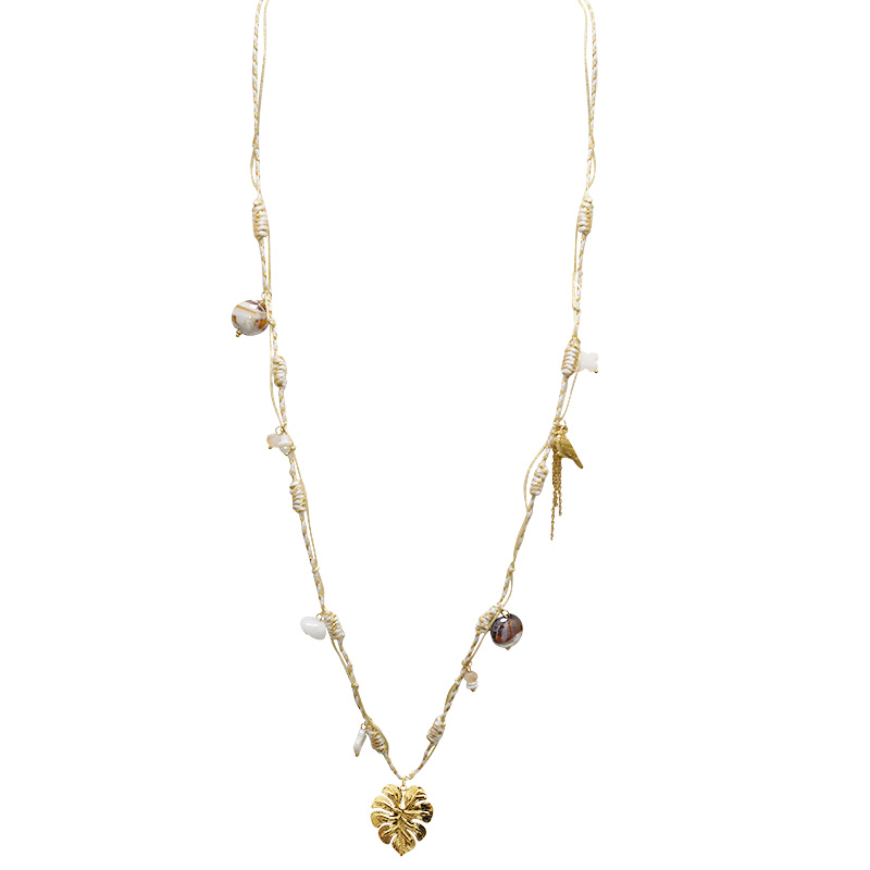 COLLANA LUNGA REGOLABILE CON PERLINE E CIONDOLO FOGLIA DI MONSTERA - YY25132C645