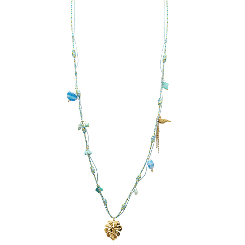 COLLANA LUNGA REGOLABILE CON PERLINE E CIONDOLO FOGLIA DI MONSTERA - YY25132C645