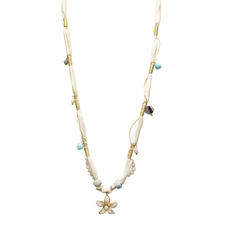 COLLANA LUNGA REGOLABILE CON PERLINE E CIONDOLO FIORE - YY25132C647