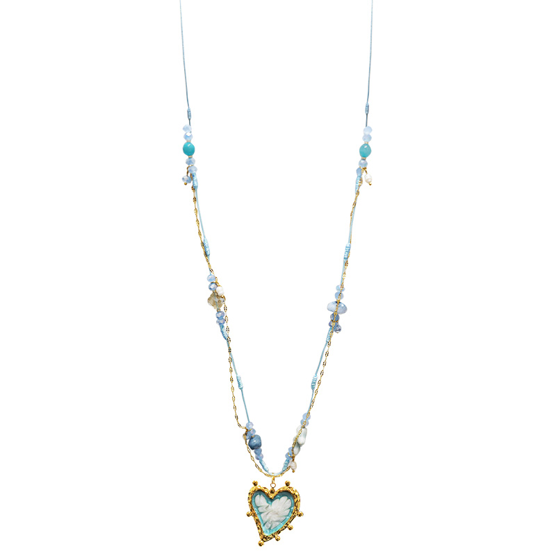 COLLANA LUNGA IN CORDINO CON PERLINE E CIONDOLO CUORE - YY25140C631