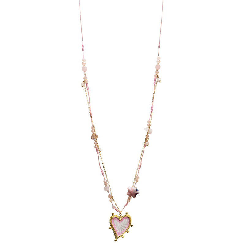 COLLANA LUNGA IN CORDINO CON PERLINE E CIONDOLO CUORE - YY25140C631