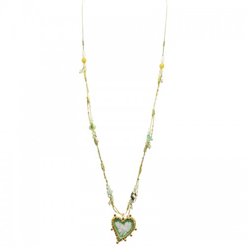 COLLANA LUNGA IN CORDINO CON PERLINE E CIONDOLO CUORE - YY25140C631