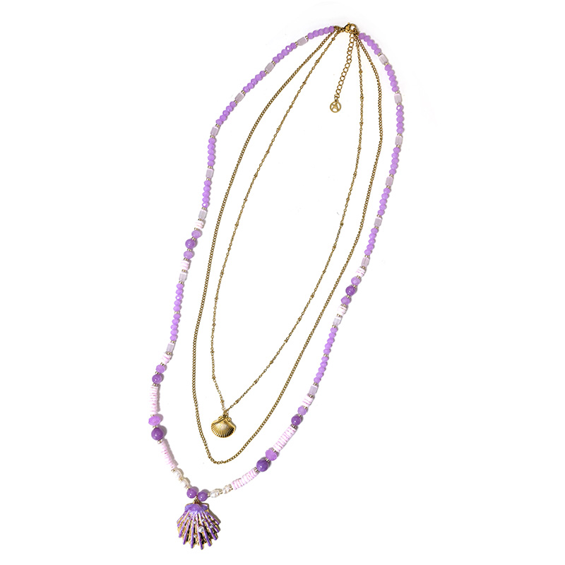 COLLANA LUNGA A TRE FILI CON PERLINE E CIONDOLO CONCHIGLIA - YY25140C640