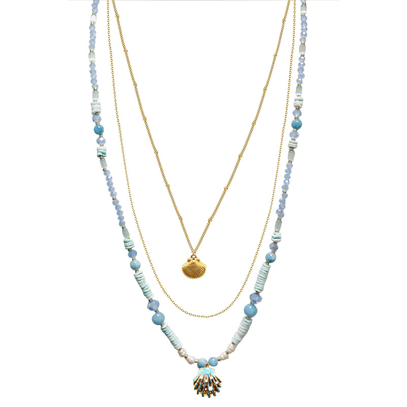 COLLANA LUNGA A TRE FILI CON PERLINE E CIONDOLO CONCHIGLIA - YY25140C640