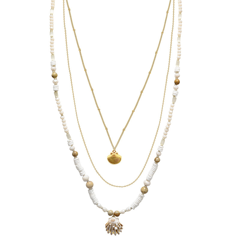 COLLANA LUNGA A TRE FILI CON PERLINE E CIONDOLO CONCHIGLIA - YY25140C640