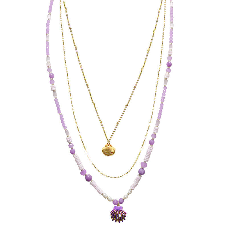 COLLANA LUNGA A TRE FILI CON PERLINE E CIONDOLO CONCHIGLIA - YY25140C640