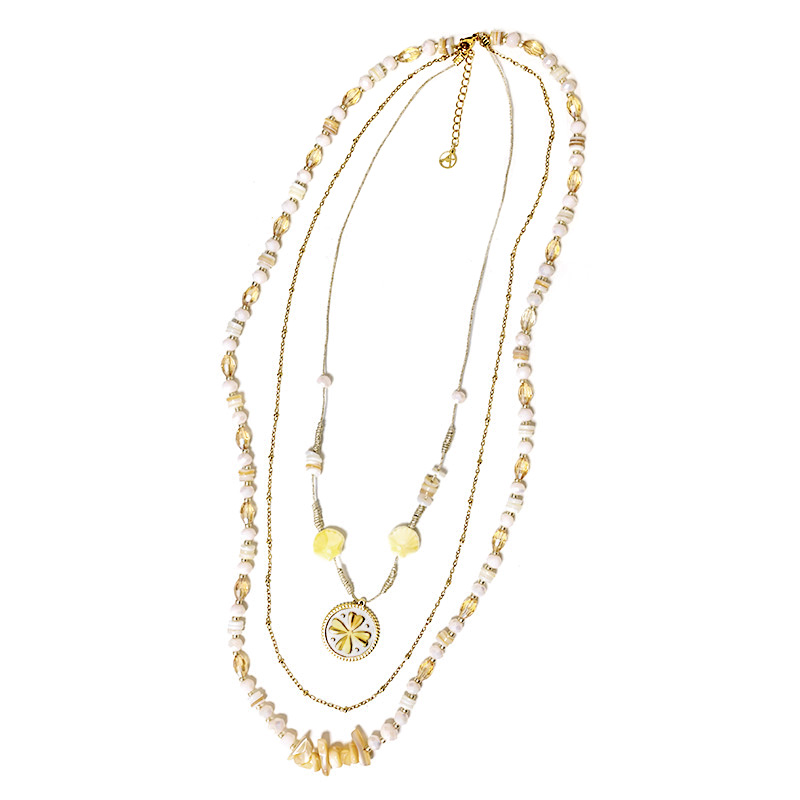 COLLANA LUNGA A TRE FILI CON PERLINE E CIONDOLO QUADRIFOGLIO - YY25140C641