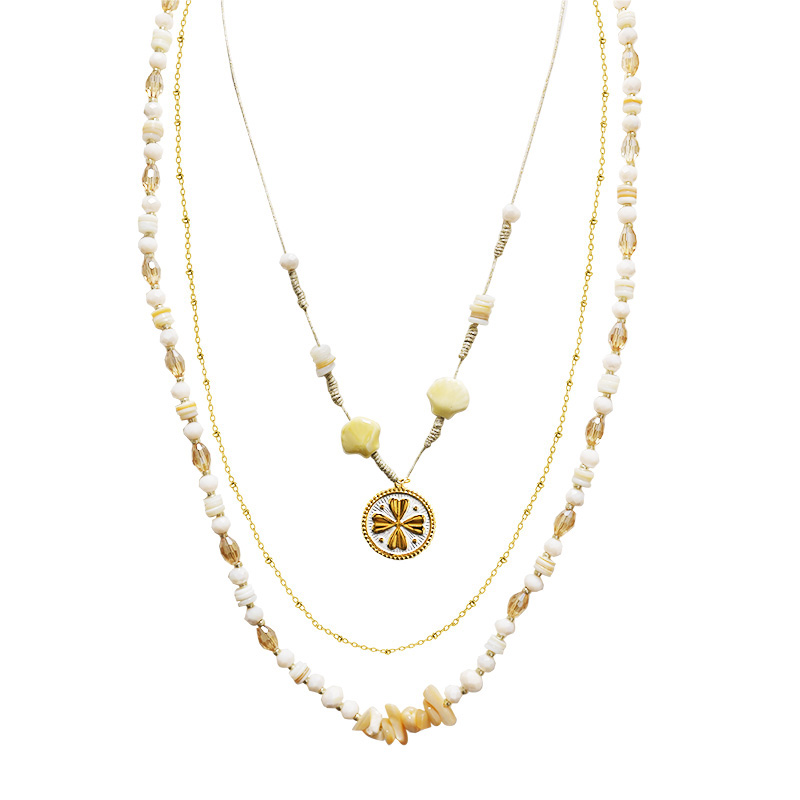 COLLANA LUNGA A TRE FILI CON PERLINE E CIONDOLO QUADRIFOGLIO - YY25140C641