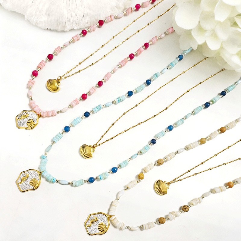 COLLANA LUNGA A DOPPIO FILO CON PERLINE E CIONDOLI MARINI - YY25140C642