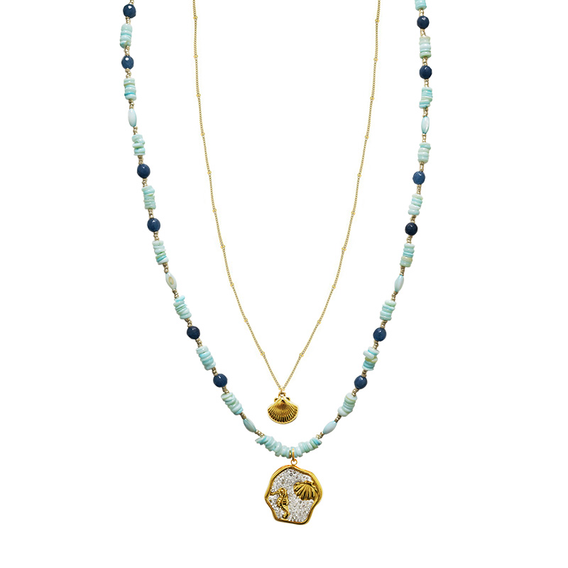 COLLANA LUNGA A DOPPIO FILO CON PERLINE E CIONDOLI MARINI - YY25140C642