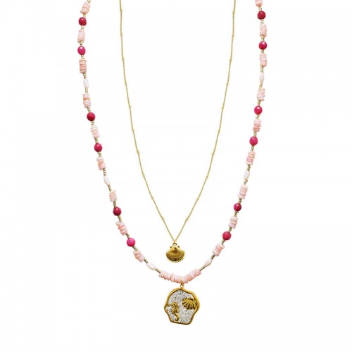 COLLANA LUNGA A DOPPIO FILO CON PERLINE E CIONDOLI MARINI - YY25140C642